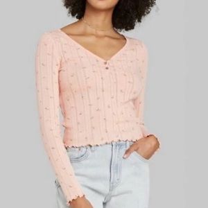 Floral embroidered long sleeve crop top